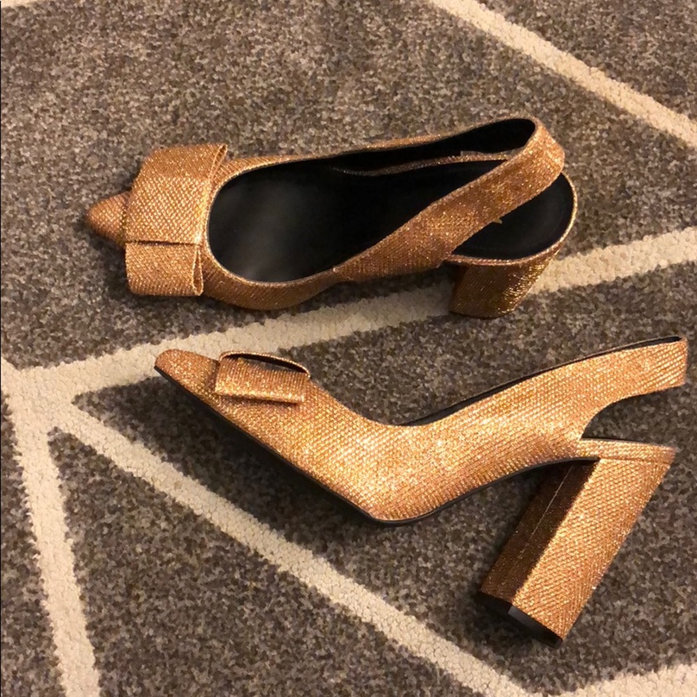 H&M Gold Block Heel Slingback Shoes